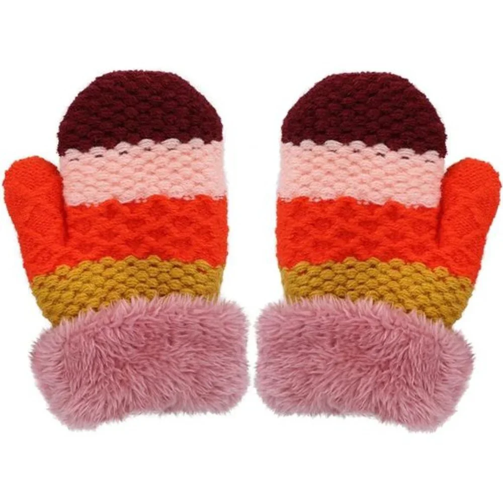 3 Pairs Kids' Sherpa Lined Knit Mittens Boys Girls Winter Gloves